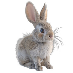 Obraz premium A detailed 3D rabbit with soft fur and long ears, sitting on a white background