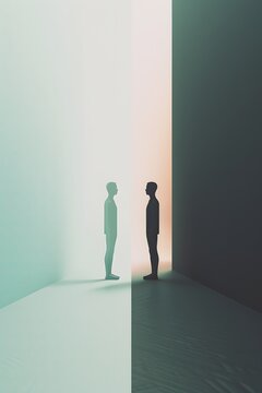 Explore the concept of duality with a minimalist design featuring two silhouettes