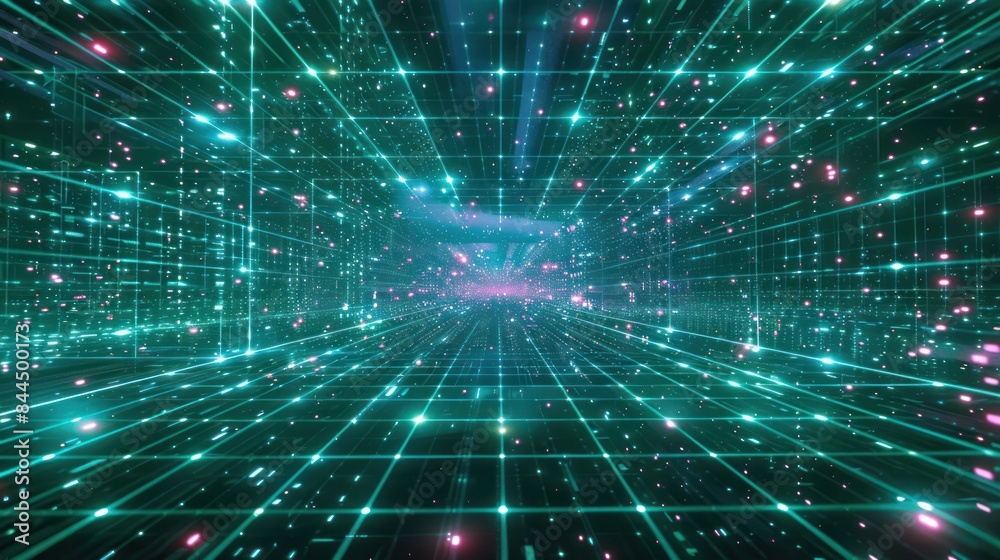 Wall mural generate an otherworldly photo featuring a digital science fiction matrix background illuminated by 