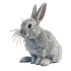 Obraz premium A detailed 3D rabbit with soft fur and long ears, sitting on a white background