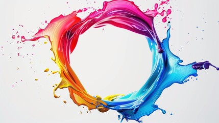 Obraz premium Abstract circle liquid motion flow explosion. Curved wave colorful pattern with paint drops on white background