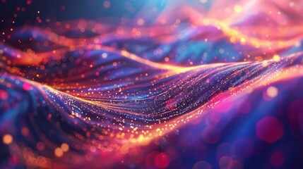 Abstract background, moving particles, colorful waves