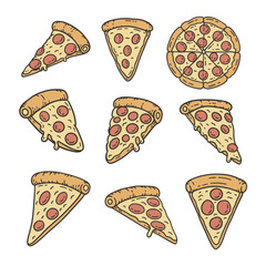 Cute Pizza cartoon Doodle Style Illustration