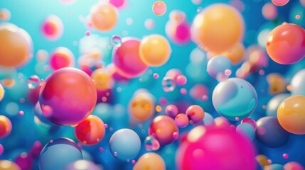 Abstract multi-colored spheres on blue background