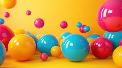 Abstract multi-colored spheres on yellow background