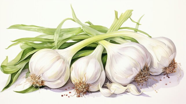 A watercolor of garlic clipart, isolated on white background