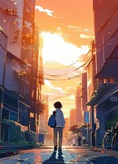 illustration of a boy falling in love with a girl. cartoon and anime style