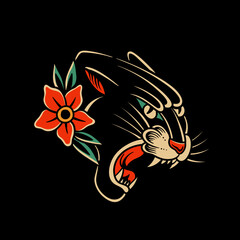 traditional tattoo, panther tattoo, vintage tattoo design element, old school tattoo