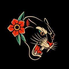 traditional tattoo, panther tattoo, vintage tattoo design element, old school tattoo