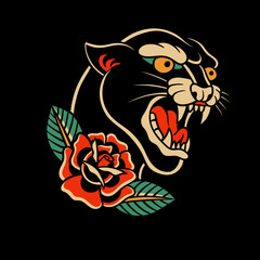 traditional tattoo, panther tattoo, vintage tattoo design element, old school tattoo