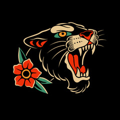 traditional tattoo, panther tattoo, vintage tattoo design element, old school tattoo