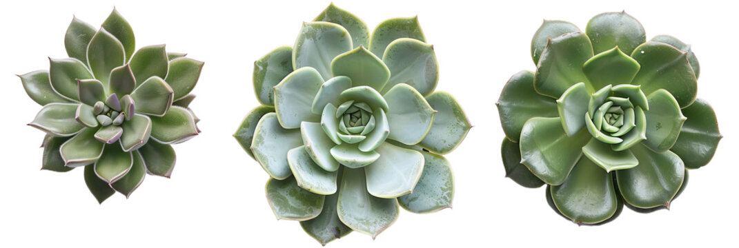 succulent flower plants isolated on white, transparent png background, top view closeup