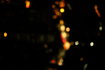 A blurry image of a city street at night with cars and lights