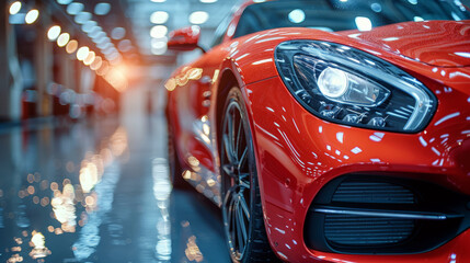Red sports car front close-up