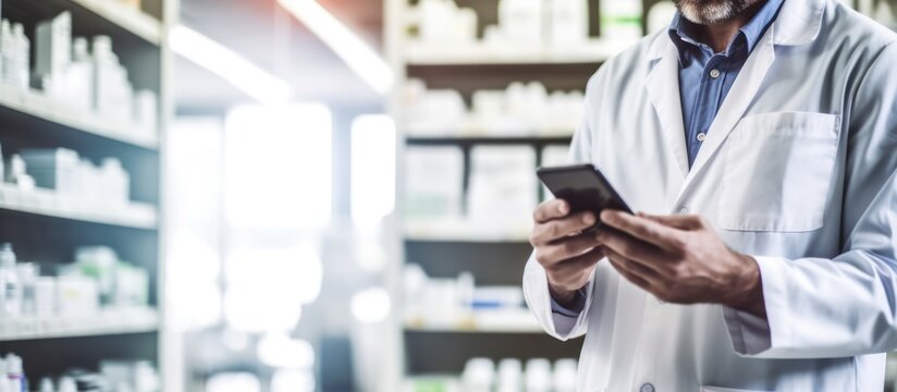 the doctor is matching the medicine with the data on the cellphone