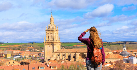 traveler woman in portugal- city landscape panorama view