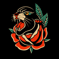 traditional tattoo, panther tattoo, vintage tattoo design element, old school tattoo