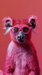 Fototapeta premium a pink lemur wearing sunglasses and a pink hat