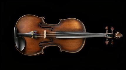 Fototapeta premium Violin on Black Background, Top View, Photorealistic Hyperrealism