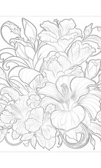 マグノリアとハイビスカス　塗り絵（上級）