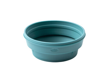Blue collapsible silicone bowl isolated on transparent background, idea for camping and travel. Light and space-saving for portable food storage.