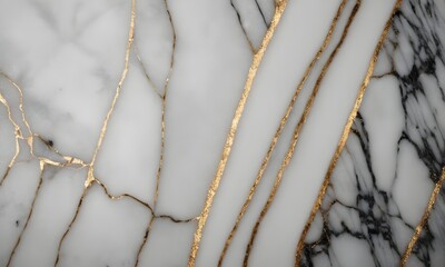 Fototapeta premium Black and white with golden lines marble texture generative AI illustration