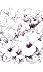 マグノリアとハイビスカス　塗り絵（初中級）