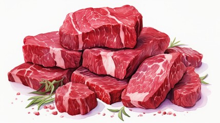 A watercolor of ground beef clipart, isolated on white background