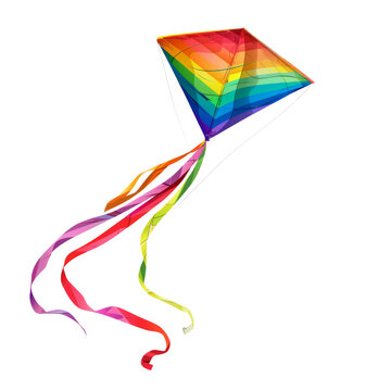 Colorful rainbow kite with long tails isolated on transparent background. Perfect for fun outdoor activities and festive occasions.