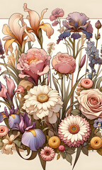 バラやスミレ　色とりどりの花　カラーリング見本