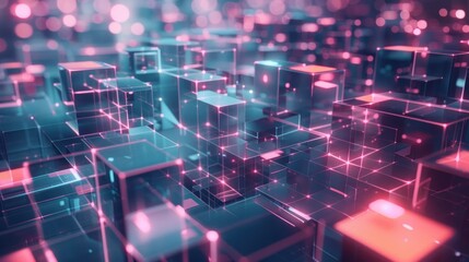 Digital generated image of futuristic cubes connecting. Cloud technology, IT, big data or artificial intelligence concepts