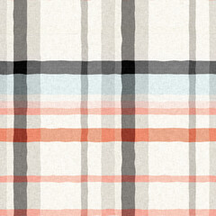 Woven tartan in spring color cloth plaid background pattern. Traditional checkered home decor linen cloth texture effect. Seamless soft furnishing fabric. Variegated melange weave all over print.