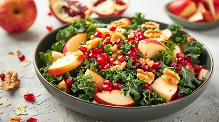 Indulge in a vibrant salad filled with crisp apples, juicy pomegranates, and earthy kale. This delightful autumn treat is easy to make and packed with flavors.
