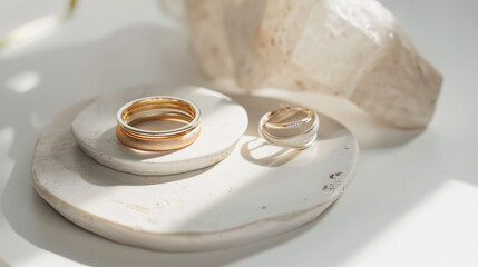 Beautiful golden and silver jewelry close up, jewellery accessories