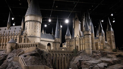 Naklejka premium Tokyo - May 15 2024: a model of Hogwarts School of Witchcraft and Wizardry in Warner Bros. Studio. it make a new tour about the movie of Harry Potter 