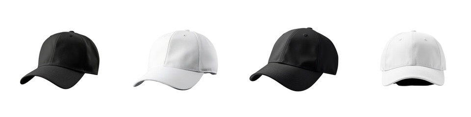 Collection of baseball caps mockup on transparent or white background