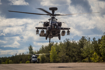 AgustaWestland WAH-64D Apache AH1 Attack helicopter ZJ 172 of the British Army Air Corp taking off...