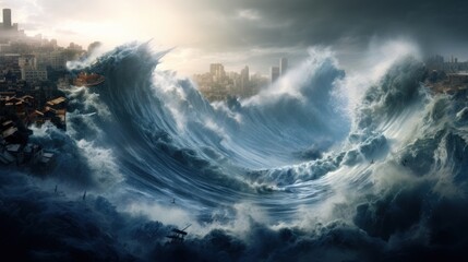 Fototapeta premium tsunami city tall buildings