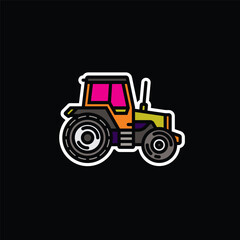 Original vector illustration. Contour icon of a tractor on wheels, for agricultural and industrial purposes.