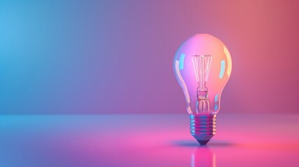 Fototapeta premium Light bulb minimal idea concept on color gradient background