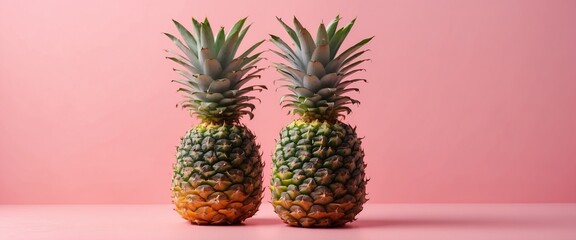 Fototapeta premium Minimal style composition made of varicoloured pineapple on pink pastel background.