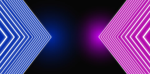 Fototapeta premium Geometric neon lights abstract background.