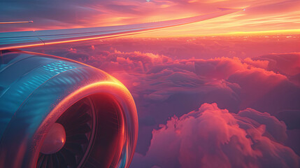 The photo shows the sunset from the airplane window.
