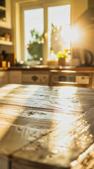 Sunlit Kitchen Table with Warm Morning Light