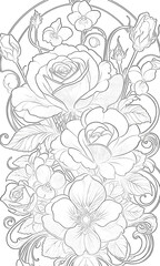 バラとスミレ　塗り絵（上級）