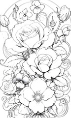 バラとスミレ　塗り絵（初中級）