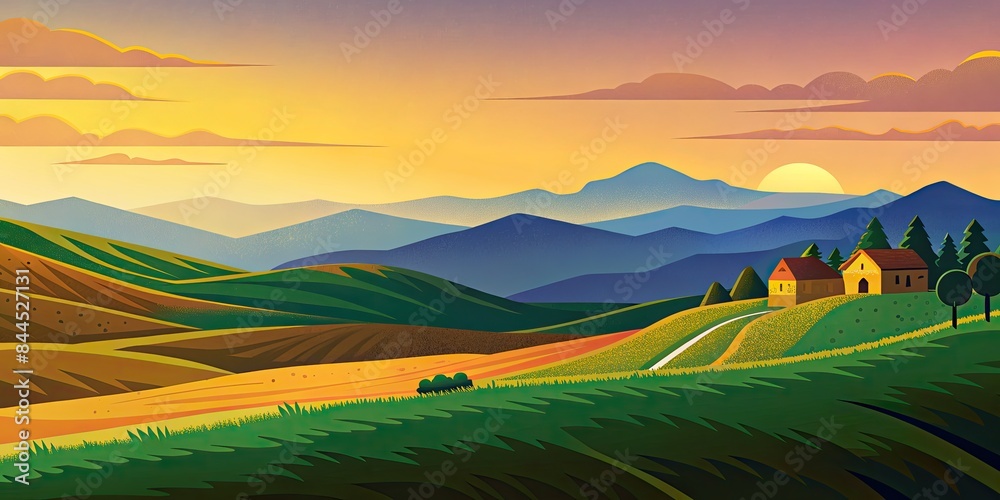 Canvas Prints Scenic landscape with rolling hills.