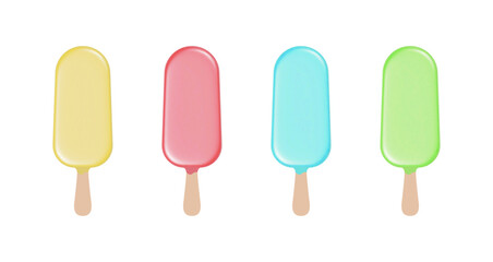 set of colored ice creams on a wooden stick
