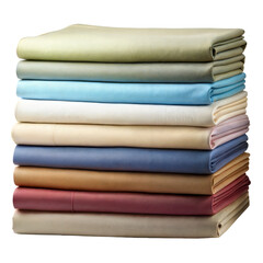 Stack of colorful folded fabrics on transparent background