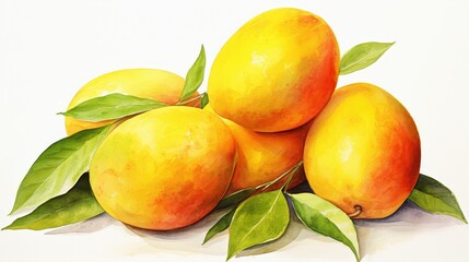 A watercolor of mangoes clipart, isolated on white background